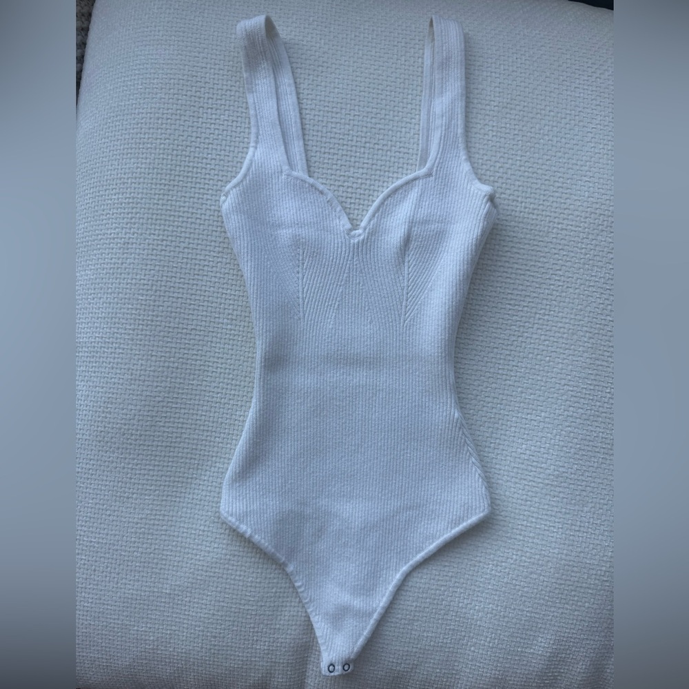 Abercrombie & Fitch White Ribbed Tank Bodysuit